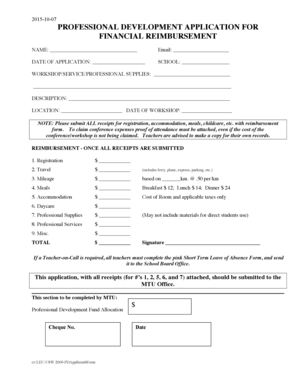 Professional Development Reimbursement Application