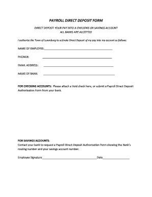 Payroll Direct Deposit Form