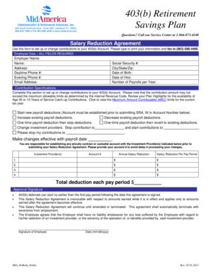 403(b) Retirement Savings Plan Salary Reduction Agreement