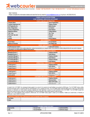 Credit Application Form for Services Account