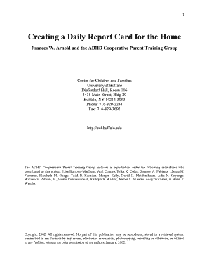 ADHD Daily Report Card for Home