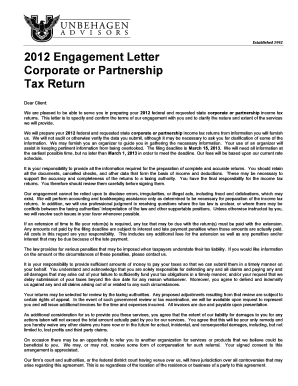 2012 Corporate or Partnership Tax Return Engagement Letter