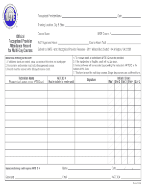 NATE Attendance Record for Multi-Day Courses