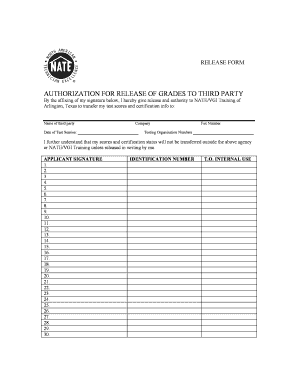 Authorization for Release of Grades to Third Party