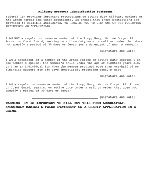 Military Borrower Identification Statement