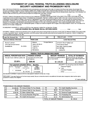 Federal Truth-in-Lending Disclosure and Security Agreement