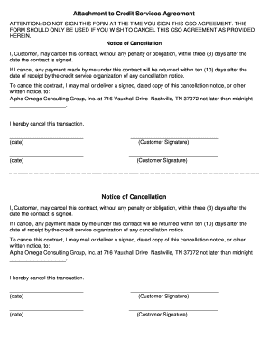 Credit Services Agreement Cancellation Form