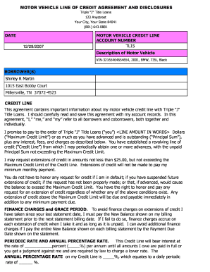 Motor Vehicle Line of Credit Agreement