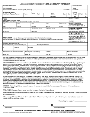 Loan Agreement Promissory Note and Security Agreement