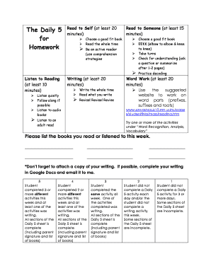 Daily 5 Homework Assignment