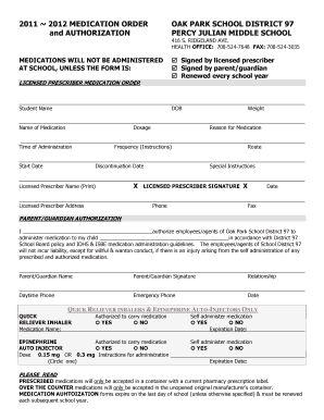 Medication Order and Authorization Form