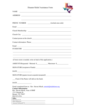 Disaster Relief Assistance Form