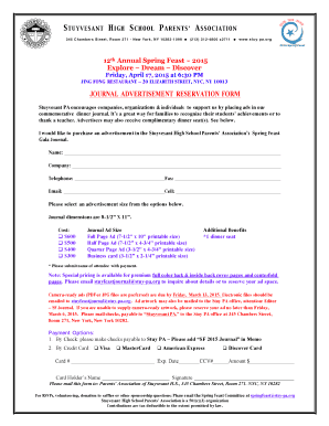 Stuyvesant PA Journal Advertisement Form