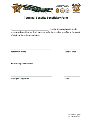Terminal Benefits Beneficiary Form