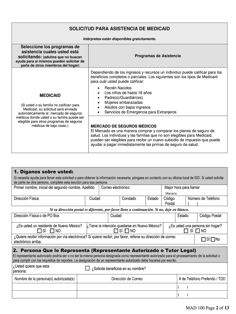 Fillable Online MEDICAID APPLICATION New Mexico Medicaid Portal Fax