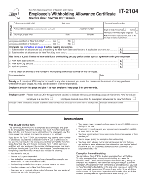 New York State Employee’s Withholding Allowance Certificate IT-2104