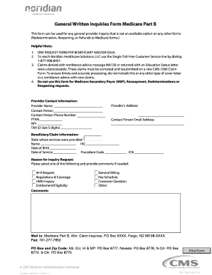 Medicare Part B General Written Inquiries Form