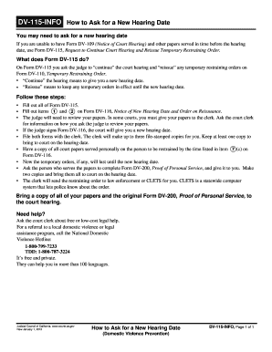 California Request to Continue Court Hearing and Reissue Temporary Restraining Order