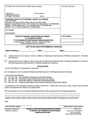 California Notice of Motion to Modify or Terminate Restraining Order