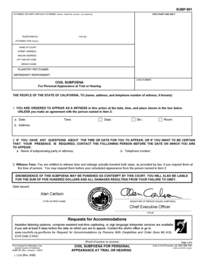 California Civil Subpoena for Personal Appearance