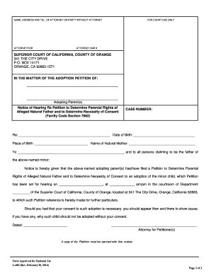 Notice of Hearing Re Petition to Determine Parental Rights