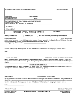 Notice of Appeal - Parking Citation