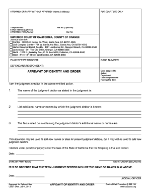 California Affidavit of Identity and Order