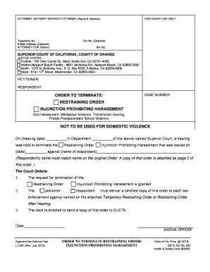 Order to Terminate Restraining Order