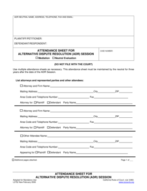 California ADR Session Attendance Sheet