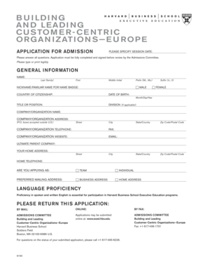 Harvard Business School Application Form