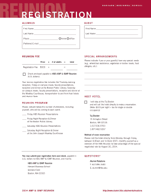 Harvard Business School Reunion Registration Form