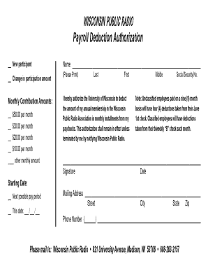 Wisconsin Public Radio Payroll Deduction Authorization