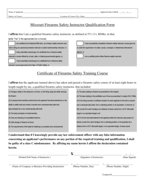 Missouri Firearms Safety Instructor Qualification Form