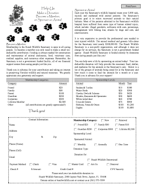 Busch Wildlife Sanctuary Animal Sponsorship Form