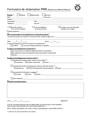 Formulaire de réclamation PMR
