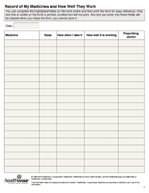 Medicine Tracking Form