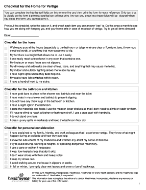 Vertigo Home Safety Checklist