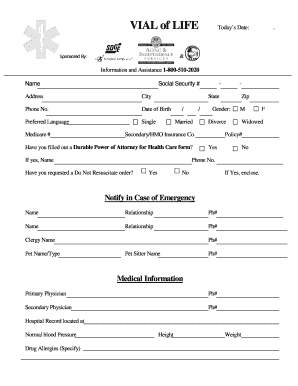 Vial of Life Medical Information Form
