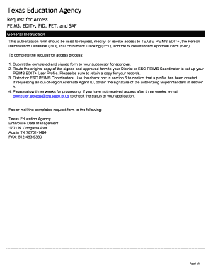 Texas Education Agency Request for Access Form
