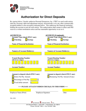 Authorization for Direct Deposits