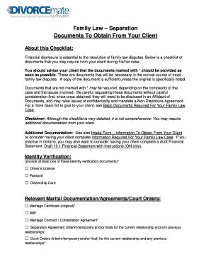 Family Law Separation Document Checklist