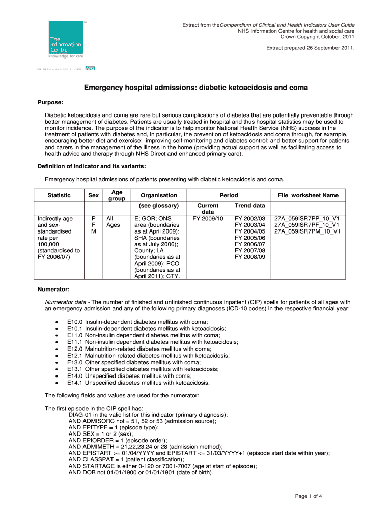 Fillable Online indicators ic nhs Emergency hospital admissions
