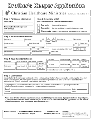 Brother’s Keeper Application Form