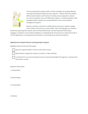 Captain Planet Learning Gardens Program Application