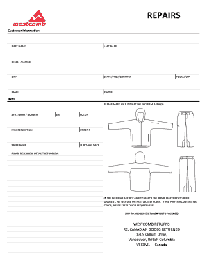 Garment Repair Request Form