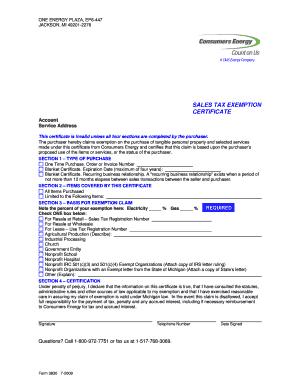 Michigan Sales Tax Exemption Certificate