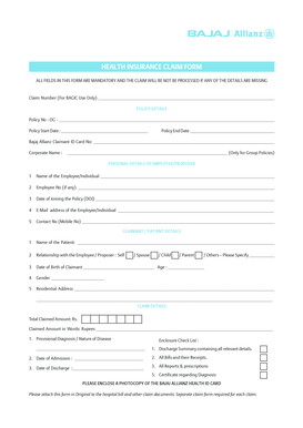 Health Insurance Claim Form