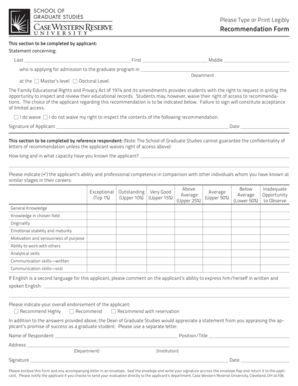 Graduate Program Recommendation Form