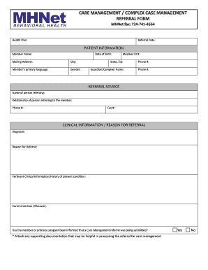 MHNet Behavioral Health Care Management Referral Form