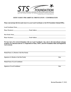 Host Family Pre-Arrival Orientation Form